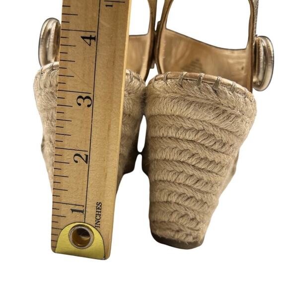 Marc Fisher Sakae Leather Wedge Slingback Espadrille Sandals Soft Gold Size 9W - Picture 9 of 9